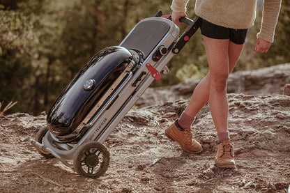 a person pushing a luggage cart