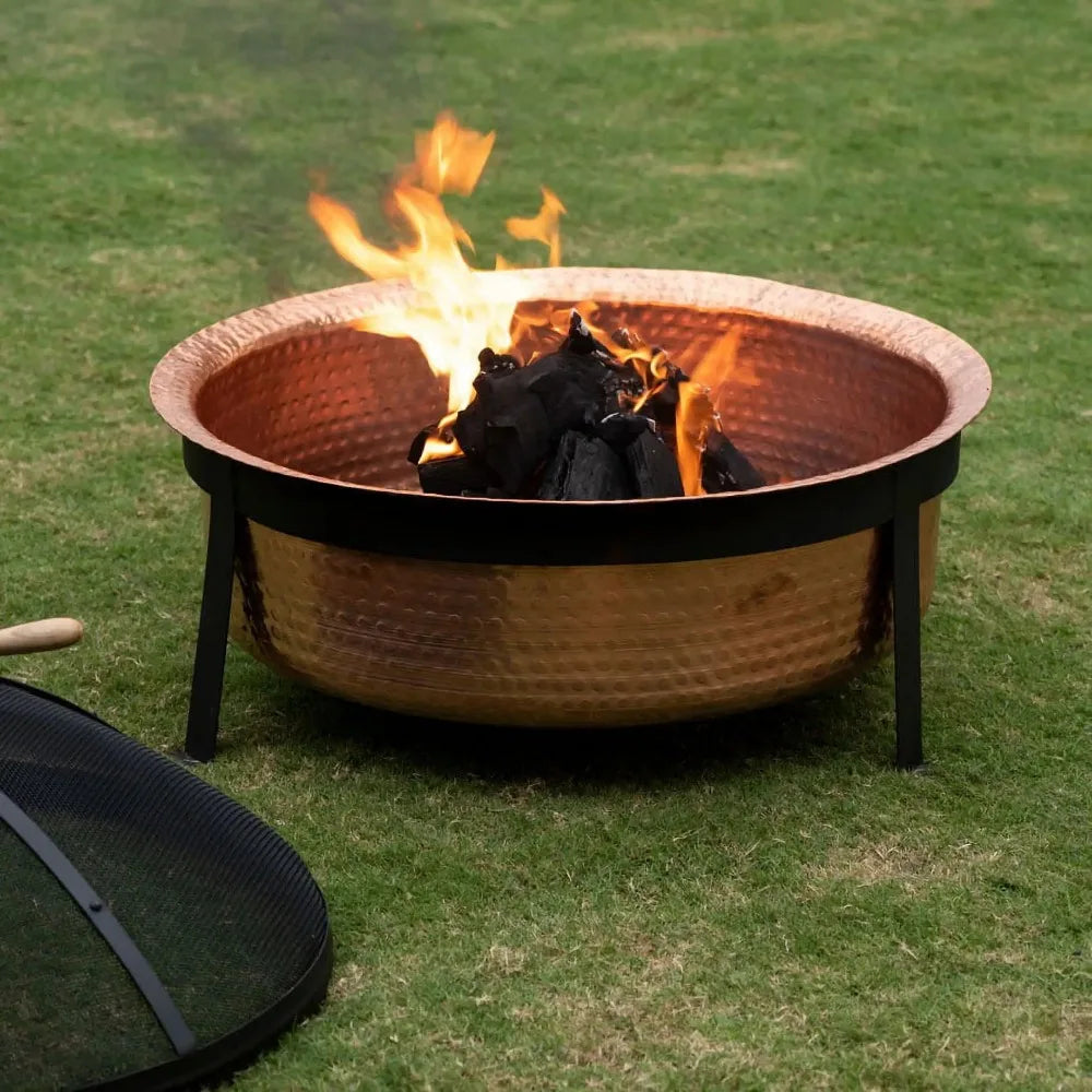 Wood Burning Copper Fire Pit with Cover Outdoor