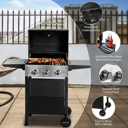 Stainless Steel 3-Burner Propane Gas BBQ Grill