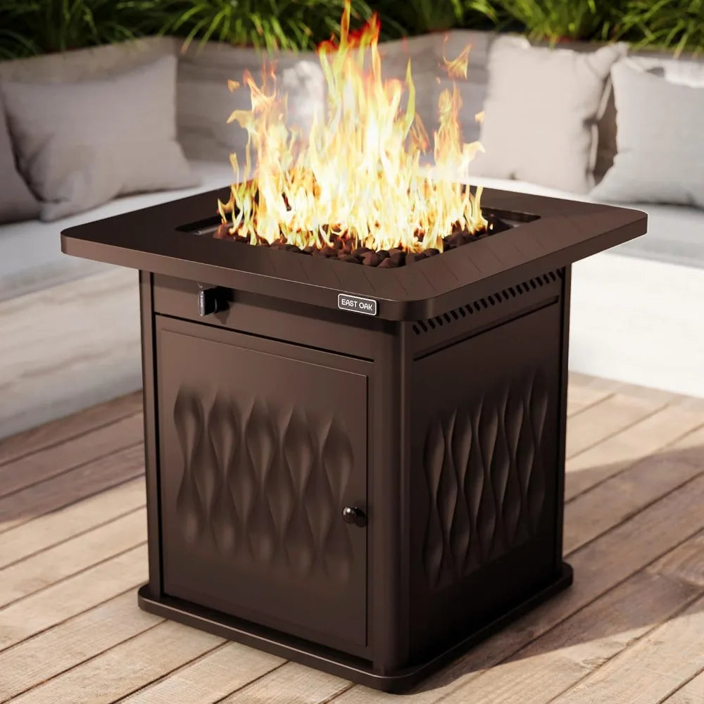 a fire pit on a deck